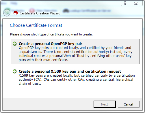 Certificate Creation Window