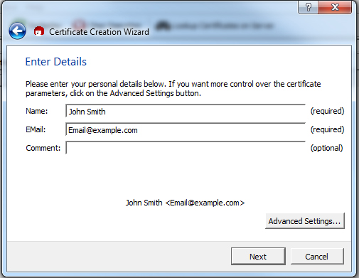 Enter Certificate Details