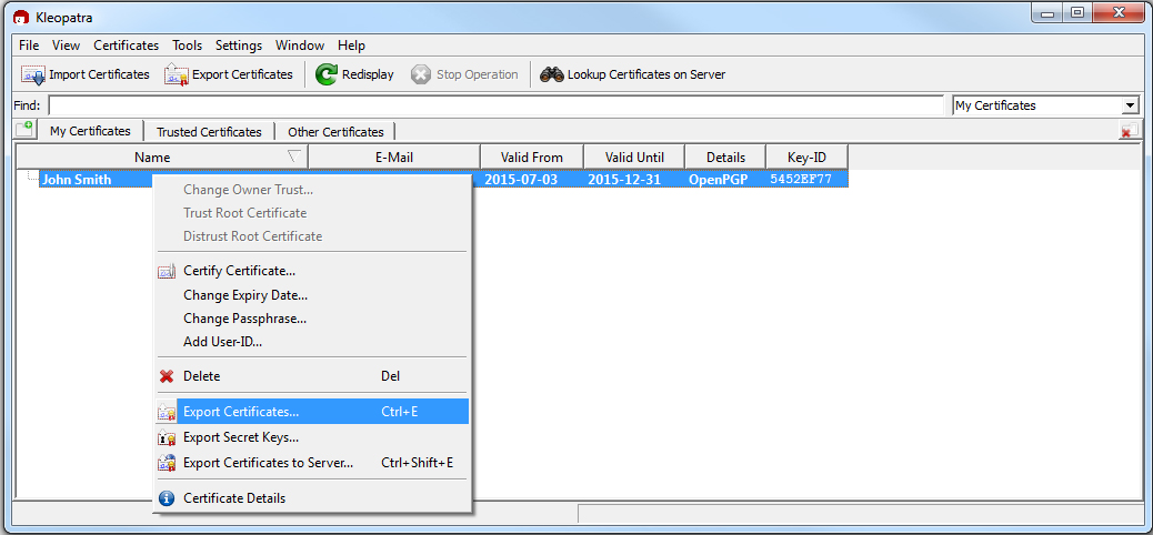 Export Certificate