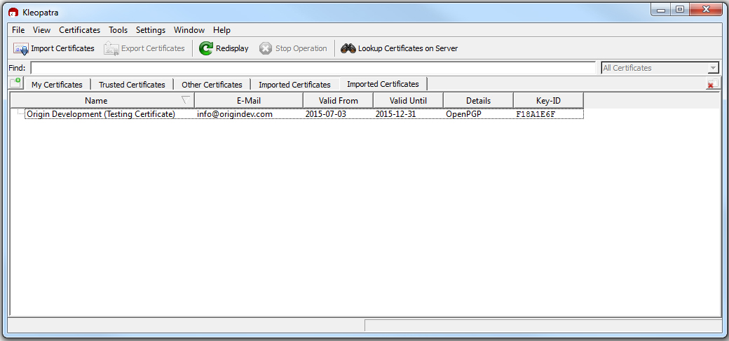 Imported Certificate